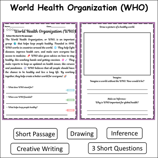 World Health Organization (WHO) | Short Reading Comprehension Creative Worksheet