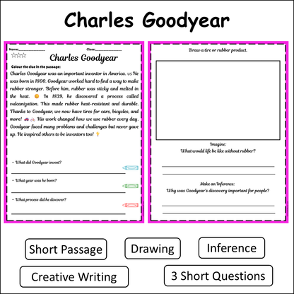 Charles Goodyear | Short Reading Comprehension Creative Worksheet
