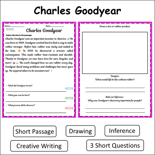 Charles Goodyear | Short Reading Comprehension Creative Worksheet