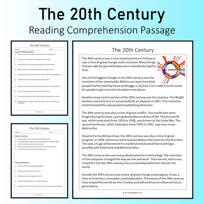 The 20th Century | Reading Comprehension Passage Printable Worksheet
