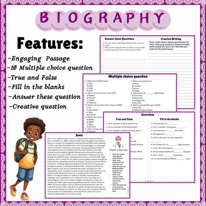 Jimin | Biography Reading Comprehension and Questions Worksheet