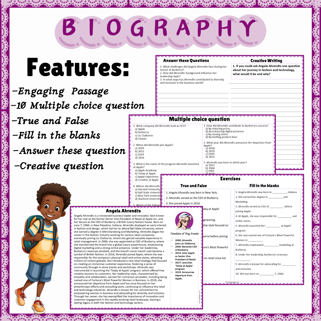 Angela Ahrendts | Biography Reading Comprehension and Questions Worksheet