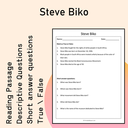 Steve Biko | Reading Comprehension Passage Printable Activity
