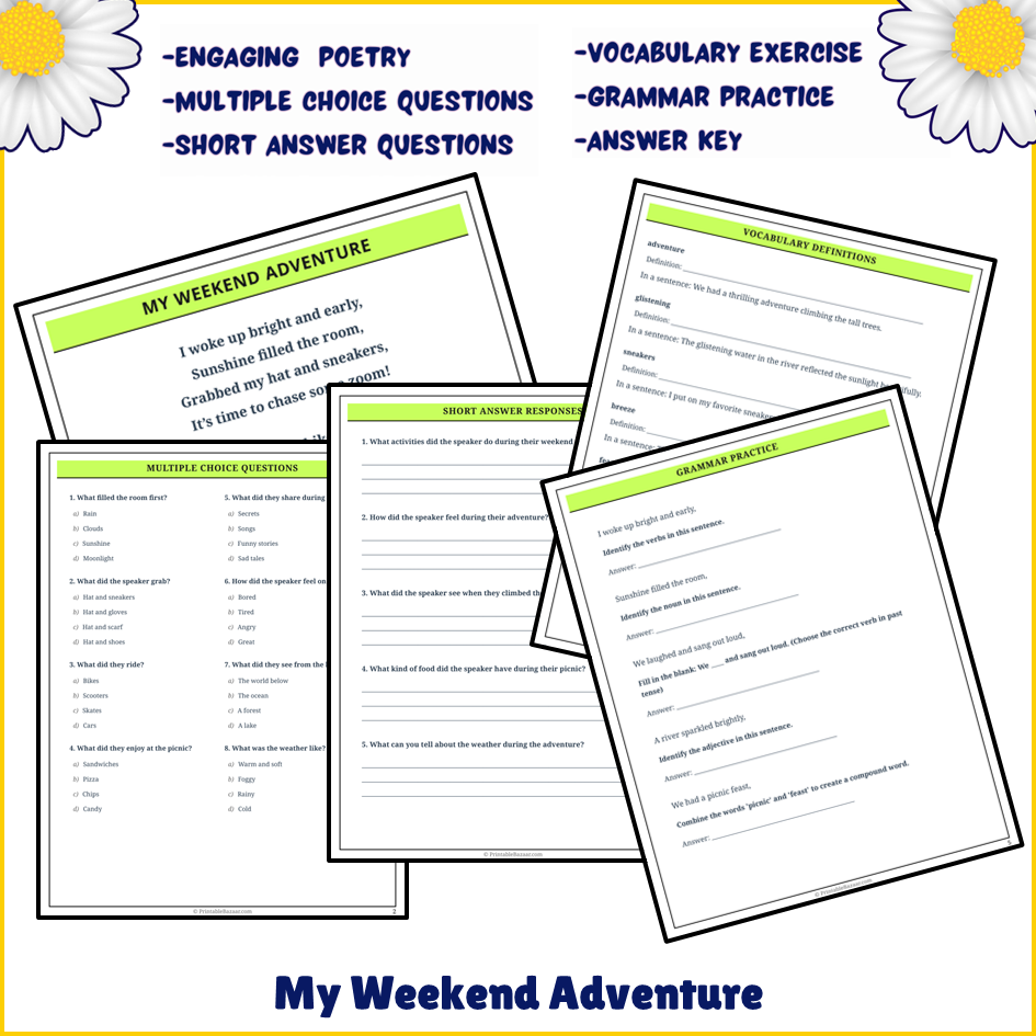 My Weekend Adventure | Poem Grammar Worksheet Printable Activity