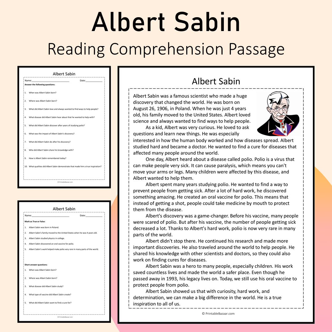 Albert Sabin | Reading Comprehension Passage Printable Activity