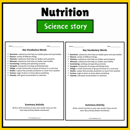 Nutrition | Science Story Reading Comprehension Activity