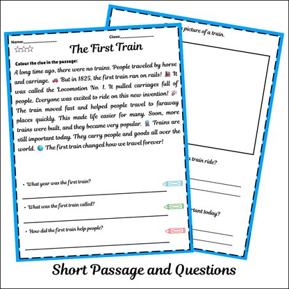 The First Train | Short Reading Comprehension Creative Worksheet