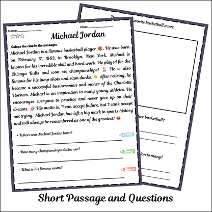 Michael Jordan | Short Reading Comprehension Creative Worksheet