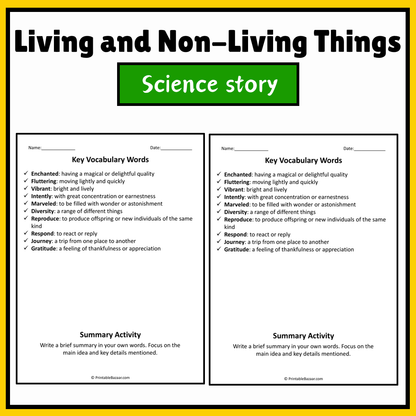Living and Non-Living Things | Science Story Reading Comprehension Activity