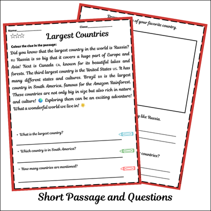Largest Countries | Short Reading Comprehension Creative Worksheet