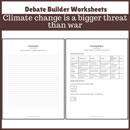 Climate change is a bigger threat than war | Favour and Against Worksheet Printable Activity