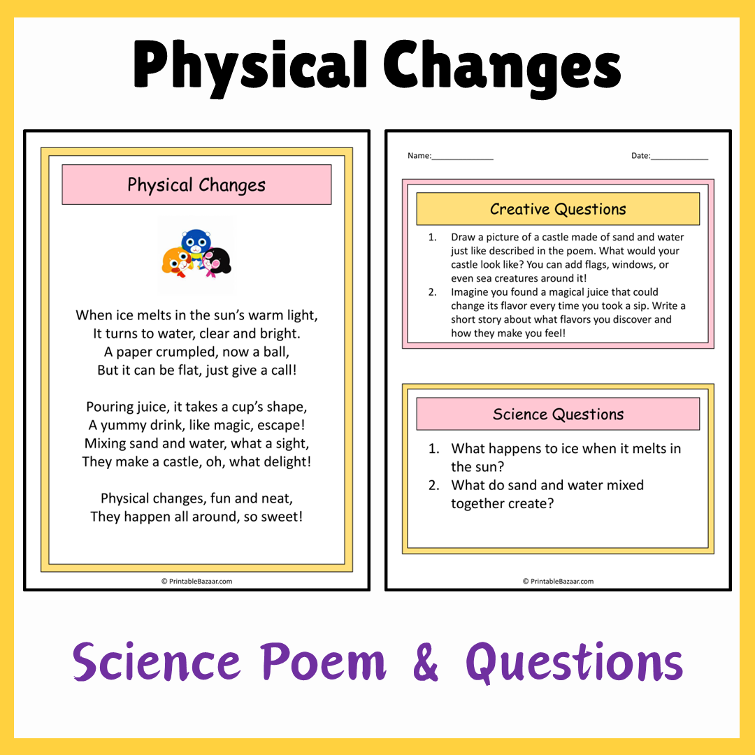 Physical Changes | Science Poem Reading Comprehension Activity