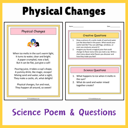 Physical Changes | Science Poem Reading Comprehension Activity