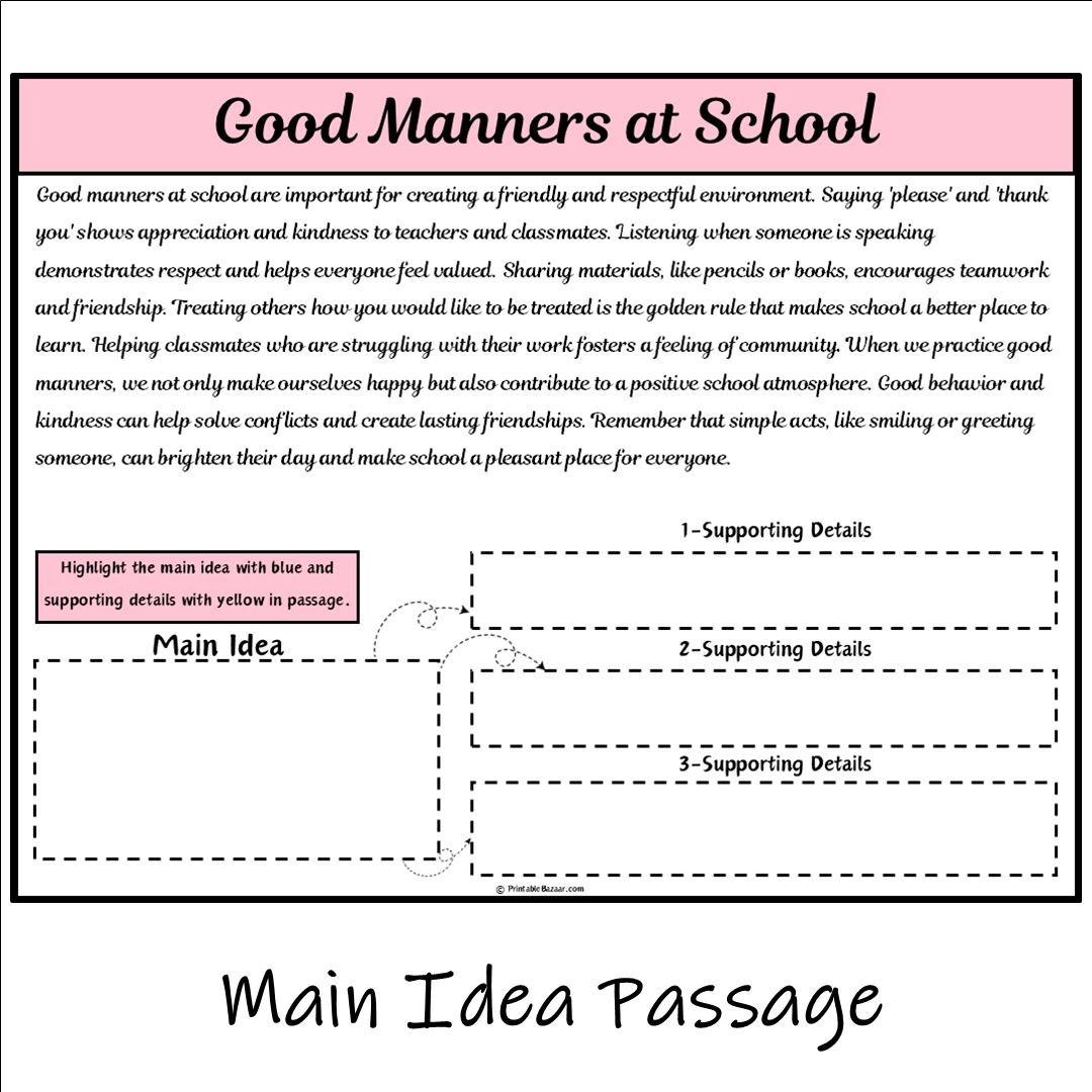 Good Manners at School | Main Idea and Supporting Details Reading Passage and Questions