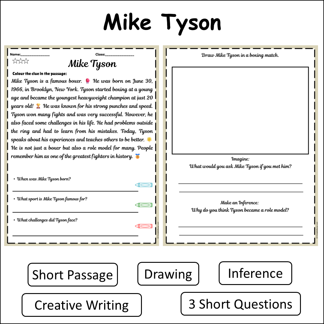 Mike Tyson | Short Reading Comprehension Creative Worksheet