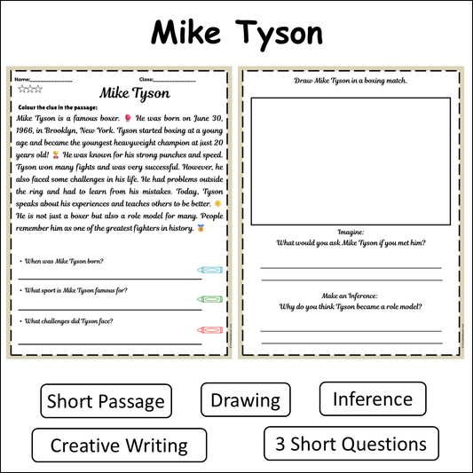 Mike Tyson | Short Reading Comprehension Creative Worksheet