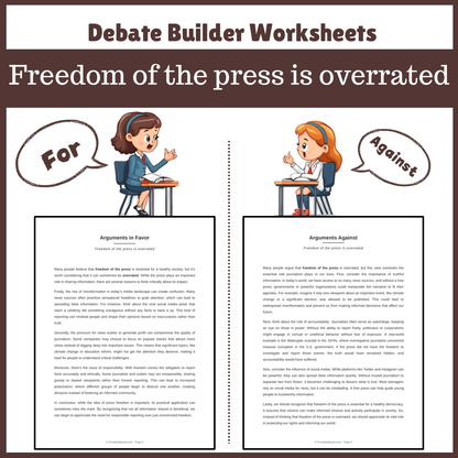 Freedom of the press is overrated | Favour and Against Worksheet Printable Activity