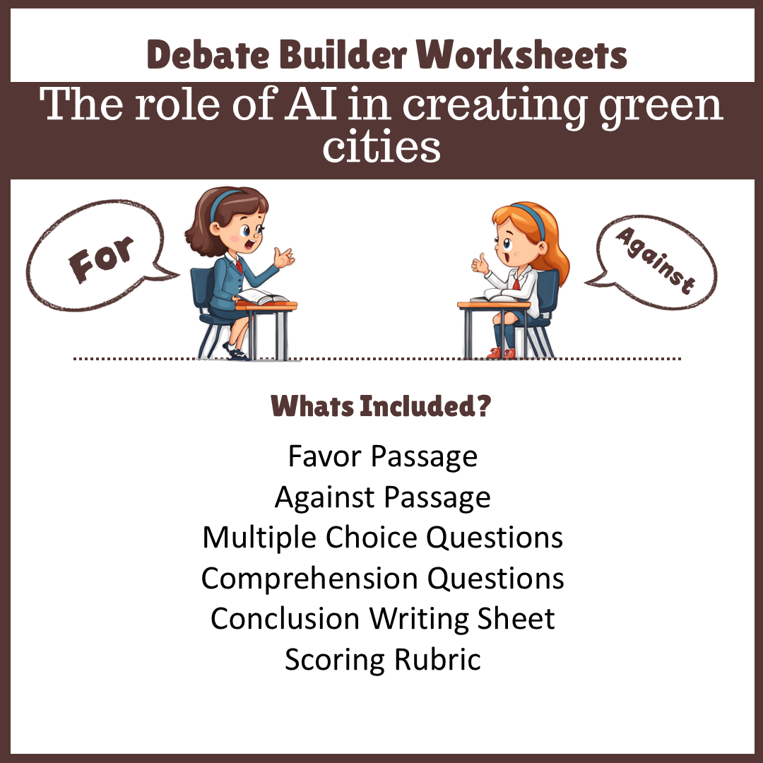 The role of AI in creating green cities | Favour and Against Worksheet Printable Activity