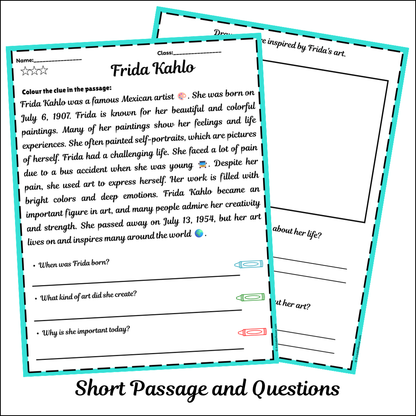 Frida Kahlo | Short Reading Comprehension Creative Worksheet