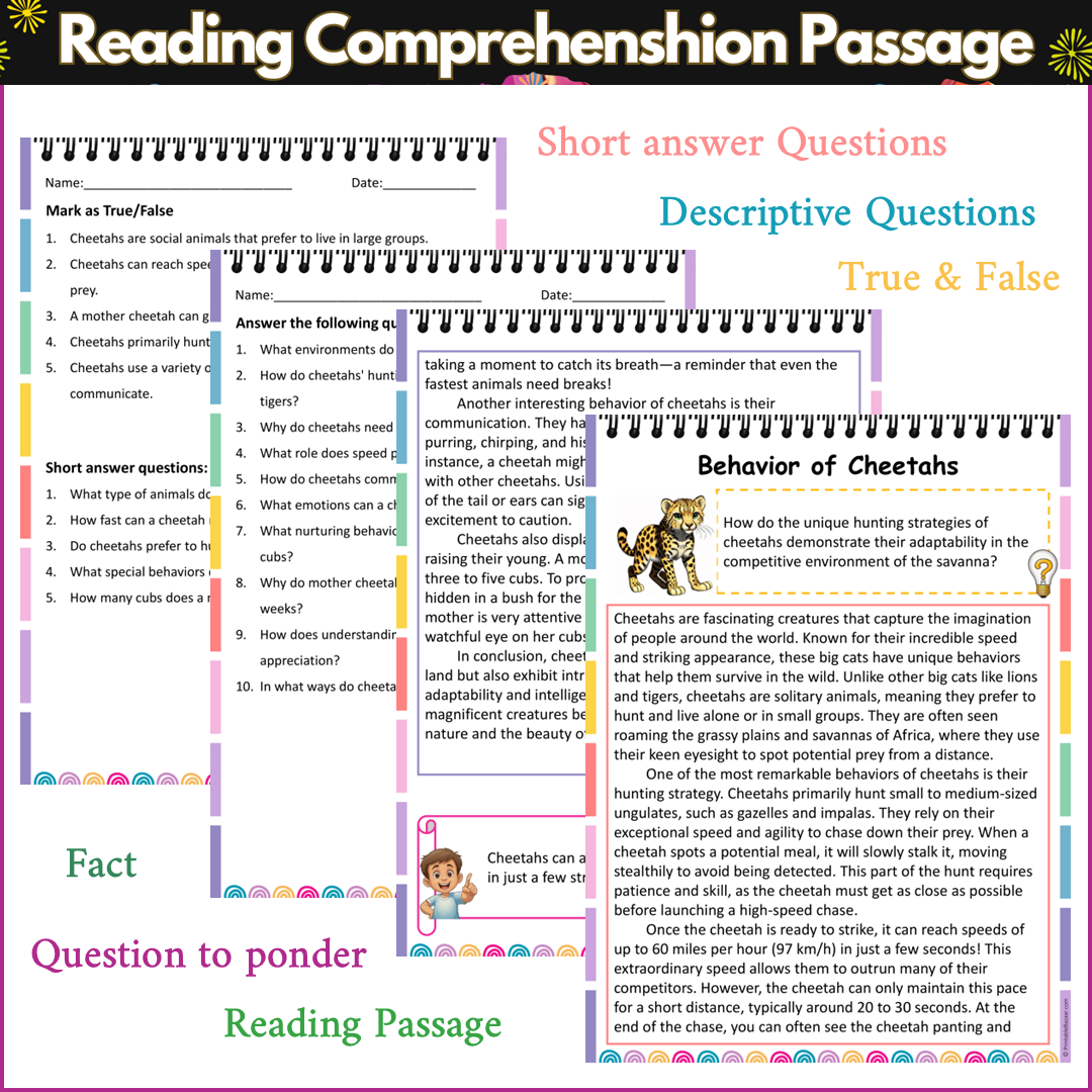 Behavior of Cheetahs | Reading Comprehension Passage and Questions