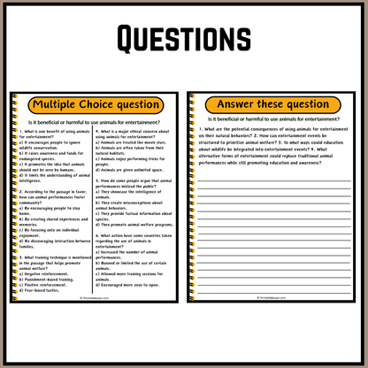 Is it beneficial or harmful to use animals for entertainment? | Debate Case Study Worksheet