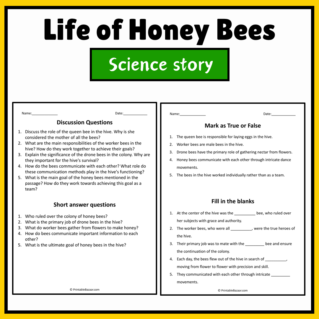 Life of Honey Bees | Science Story Reading Comprehension Activity