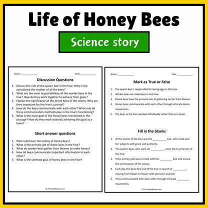 Life of Honey Bees | Science Story Reading Comprehension Activity