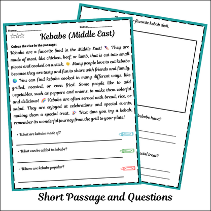Kebabs (Middle East) | Short Reading Comprehension Creative Worksheet