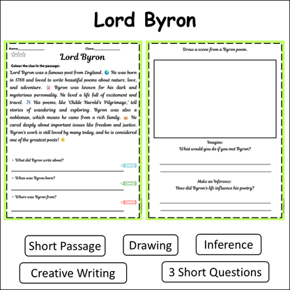 Lord Byron | Short Reading Comprehension Creative Worksheet