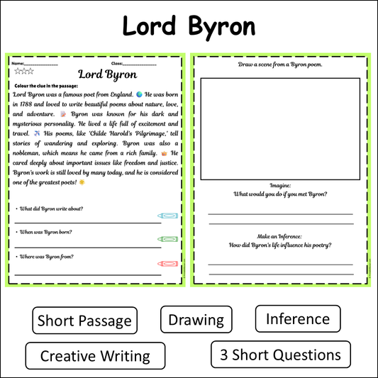 Lord Byron | Short Reading Comprehension Creative Worksheet