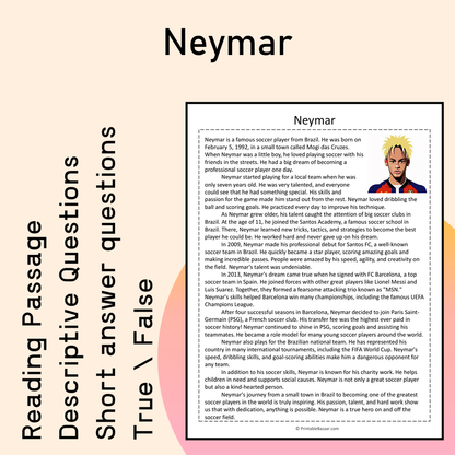 Neymar | Reading Comprehension Passage Printable Activity