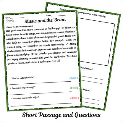 Music and the Brain | Short Reading Comprehension Creative Worksheet