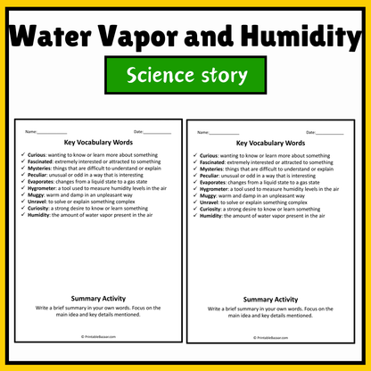 Water Vapor and Humidity | Science Story Reading Comprehension Activity