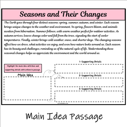 Seasons and Their Changes | Main Idea and Supporting Details Reading Passage and Questions