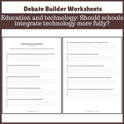 Education and technology: Should schools integrate technology more fully? | Favour and Against Worksheet Printable Activity