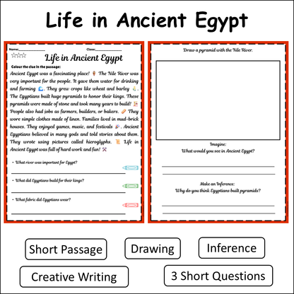 Life in Ancient Egypt | Short Reading Comprehension Creative Worksheet