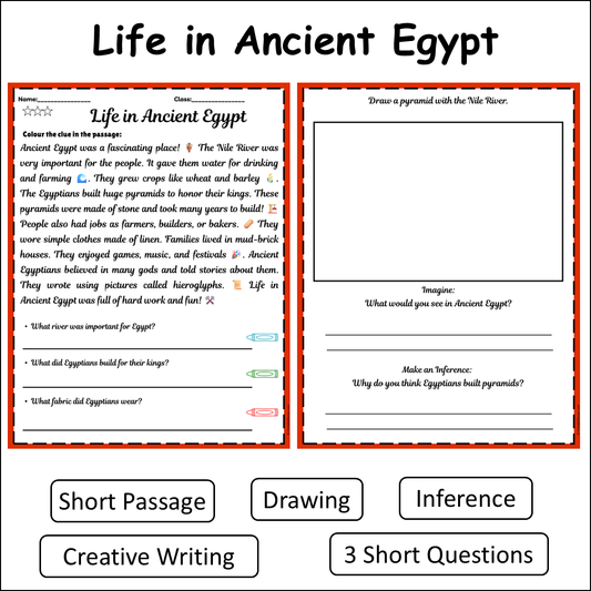 Life in Ancient Egypt | Short Reading Comprehension Creative Worksheet