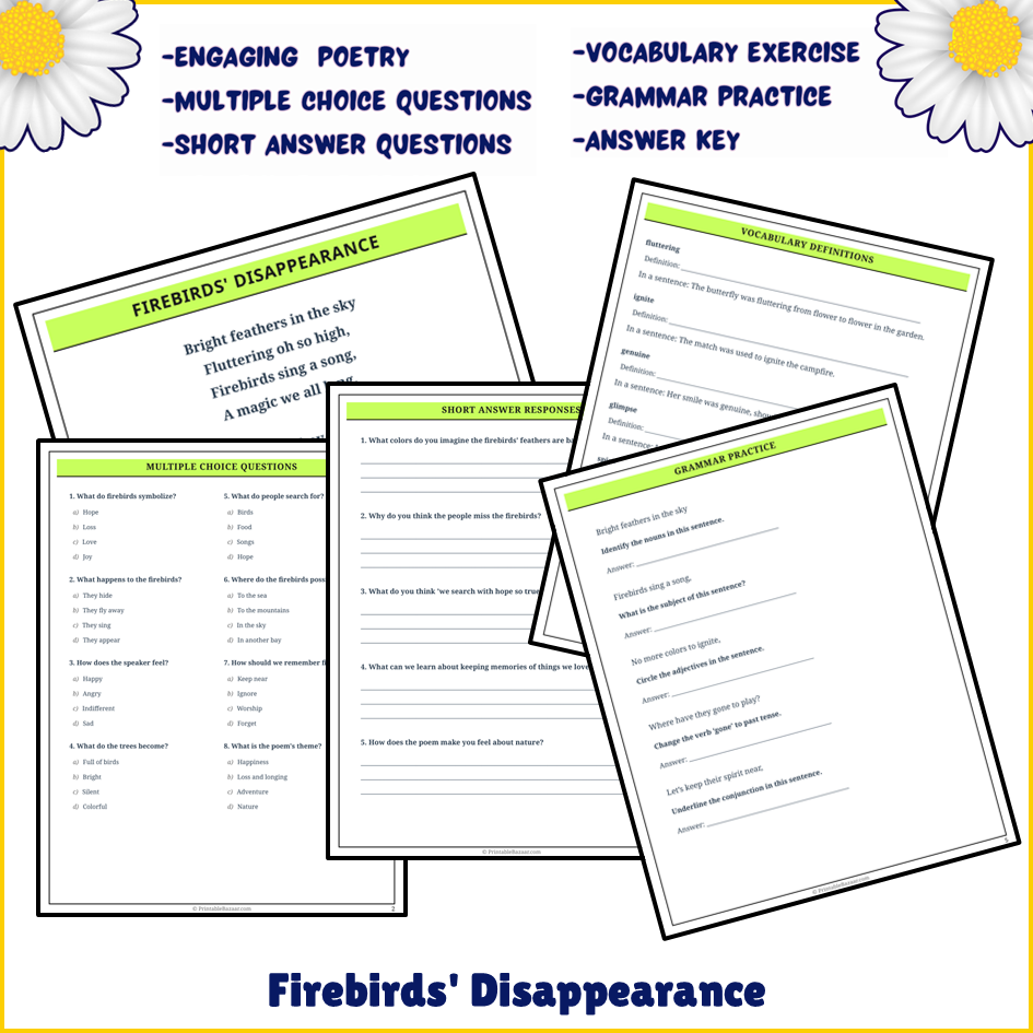 Firebirds' Disappearance | Poem Grammar Worksheet Printable Activity