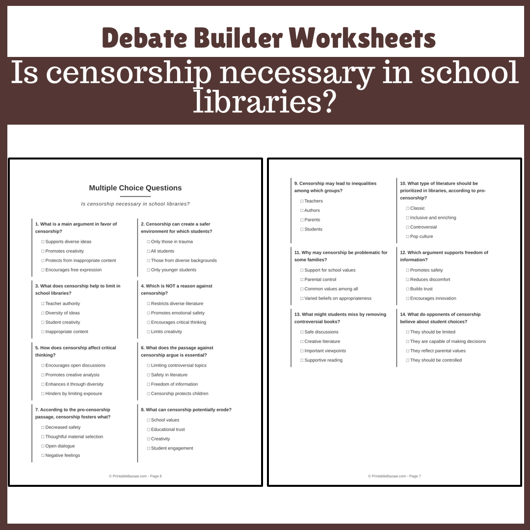 Is censorship necessary in school libraries? | Favour and Against Worksheet Printable Activity