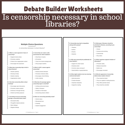 Is censorship necessary in school libraries? | Favour and Against Worksheet Printable Activity
