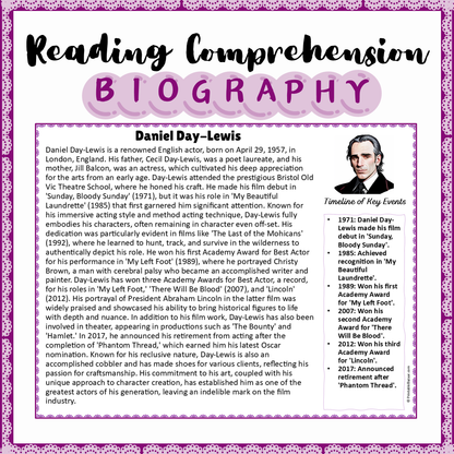 Daniel Day-Lewis | Biography Reading Comprehension and Questions Worksheet