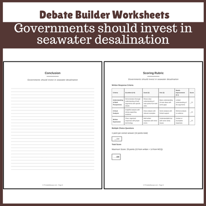 Governments should invest in seawater desalination | Favour and Against Worksheet Printable Activity