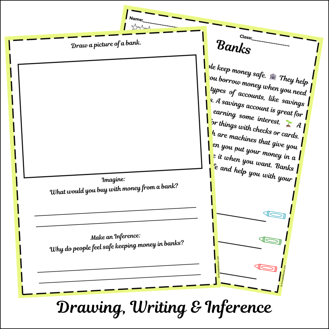 Banks | Short Reading Comprehension Creative Worksheet