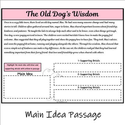 The Old Dog’s Wisdom | Main Idea and Supporting Details Reading Passage and Questions