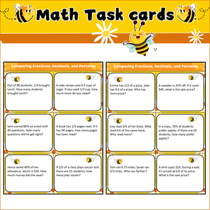 Comparing Fractions, Decimals, and Percents | Math Task Cards