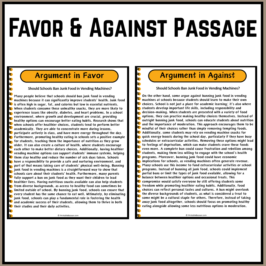 Should Schools Ban Junk Food in Vending Machines? | Debate Case Study Worksheet