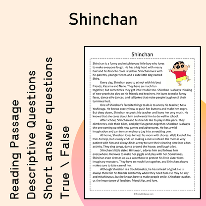 Shinchan | Reading Comprehension Passage Printable Activity