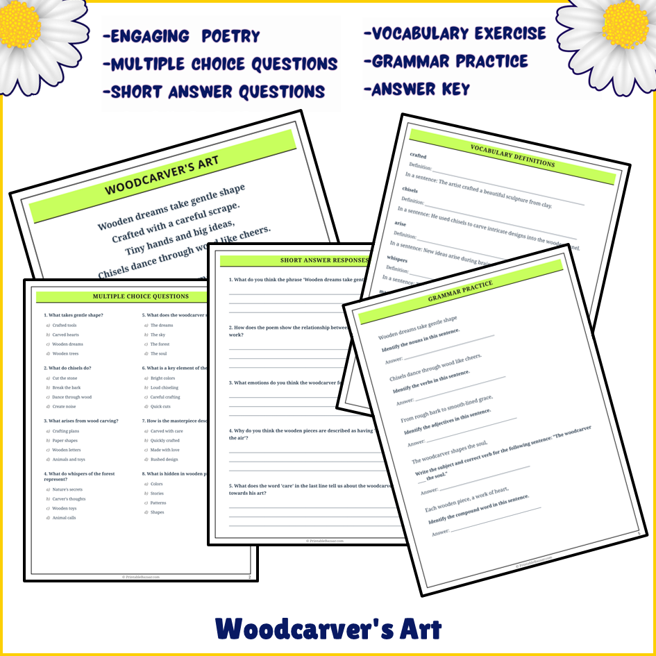 Woodcarver's Art | Poem Grammar Worksheet Printable Activity