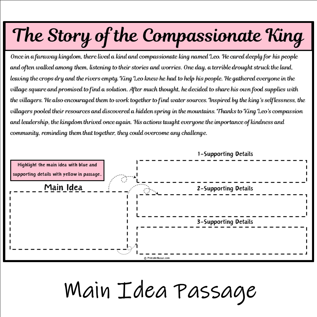 The Story of the Compassionate King | Main Idea and Supporting Details Reading Passage and Questions