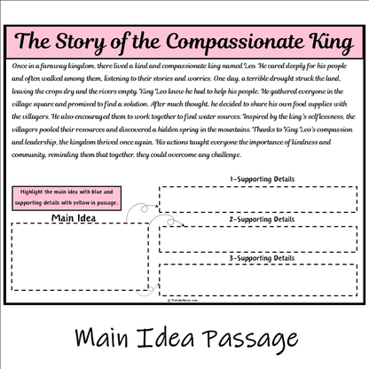 The Story of the Compassionate King | Main Idea and Supporting Details Reading Passage and Questions